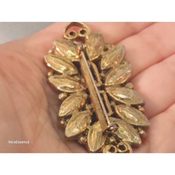 Rectangle Clear Green Victorian Revival Gold Toned Brooch Pin Vintage - Picture 6 of 7